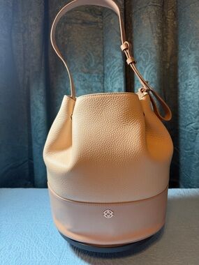 Dagne Dover x Marianna Hewitt Pink Cream Pebbled Leather Bucket Shoulder Bag